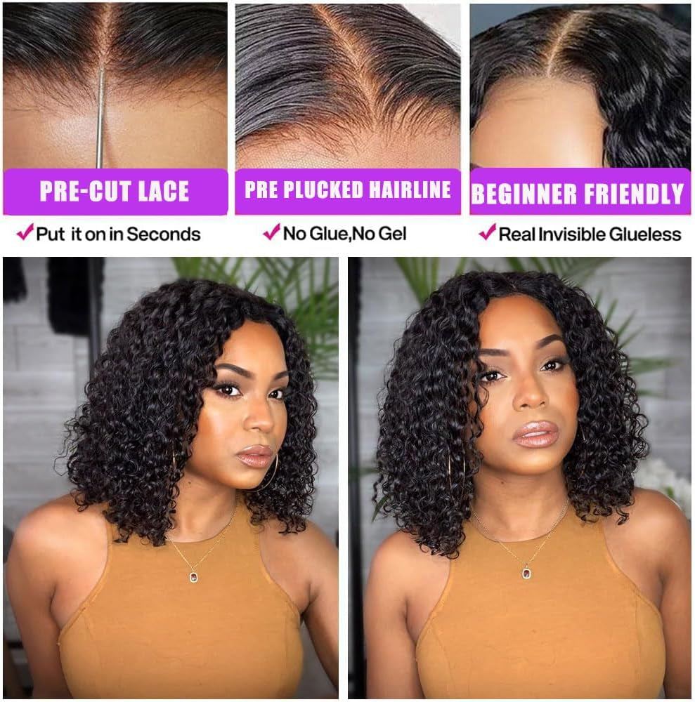 22Inch 4X4 Deep Wave Lace Closure Wigs Human Hair for Black Women Curly Human Hair Wigs Glueless Wigs Human Hair Pre Plucked Deep Wave Peruvian Virgin Wet and Wavy Human Hair Wigs 150% Density
