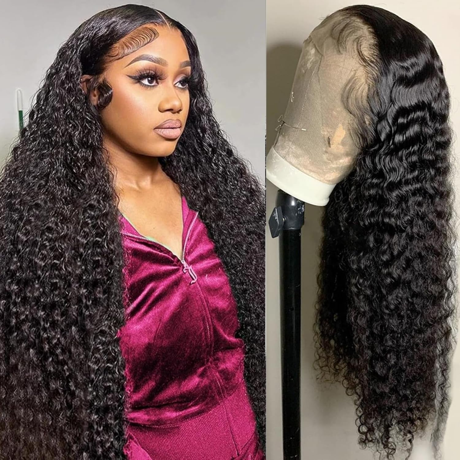 22Inch 4X4 Deep Wave Lace Closure Wigs Human Hair for Black Women Curly Human Hair Wigs Glueless Wigs Human Hair Pre Plucked Deep Wave Peruvian Virgin Wet and Wavy Human Hair Wigs 150% Density