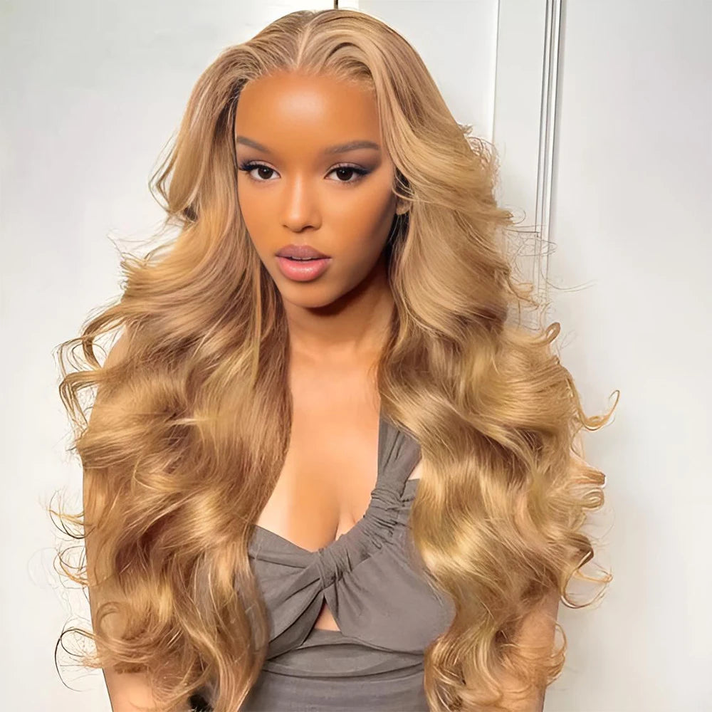 #27 Body Wave Honey Blonde Lace Front Wig HD Transparent Glueless Brown Colored Bob Human Hair Wigs on Sale Clearance for Women