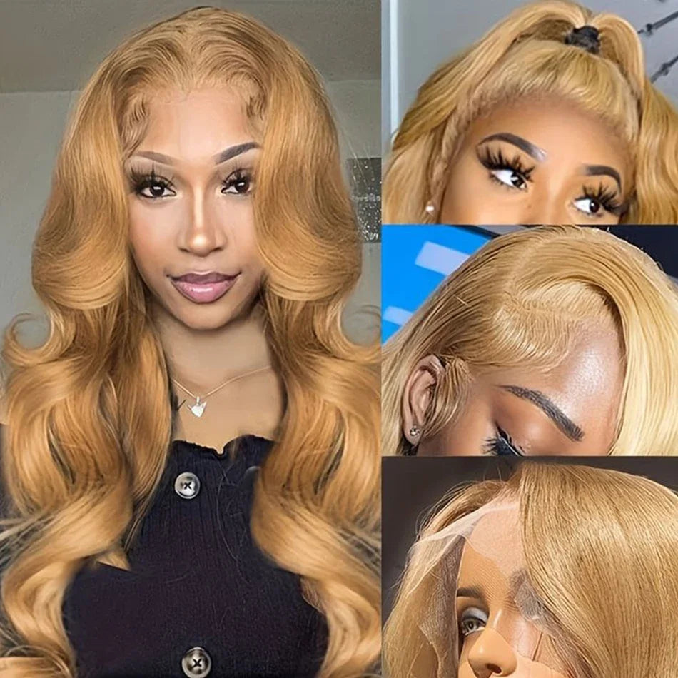 #27 Body Wave Honey Blonde Lace Front Wig HD Transparent Glueless Brown Colored Bob Human Hair Wigs on Sale Clearance for Women