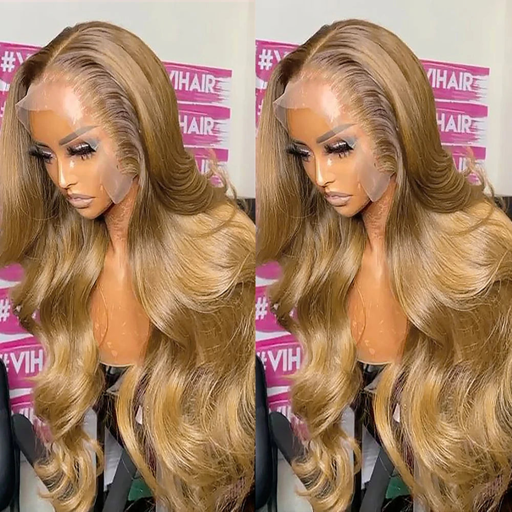 #27 Body Wave Honey Blonde Lace Front Wig HD Transparent Glueless Brown Colored Bob Human Hair Wigs on Sale Clearance for Women