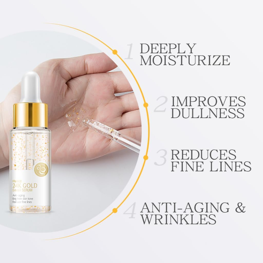 24K Mucin Snail Essence, Snail Mucin Serum Face Moisturiser with Hyaluronic Acid Serum, Niacinamide Serum, Ginseng Extract, Skincare for Hydrating, Anti-Wrinkle, Even Skin Tone