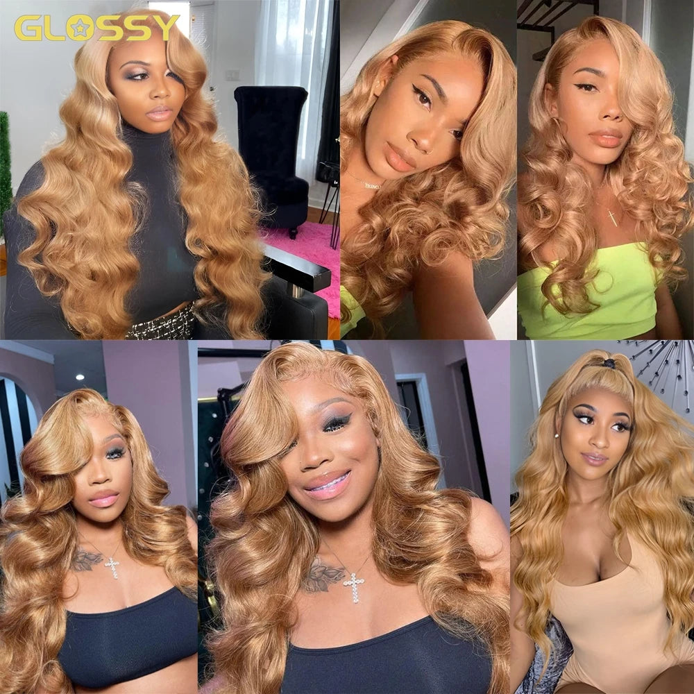 #27 Body Wave Honey Blonde Lace Front Wig HD Transparent Glueless Brown Colored Bob Human Hair Wigs on Sale Clearance for Women