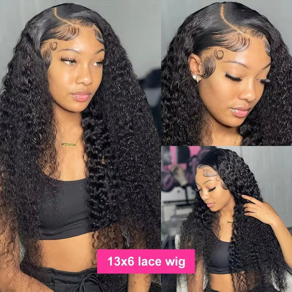 250 Density Water Wave Curly 13X6 Deep Wave HD Transparent Lace Frontal Human Hair Wigs 30 40 Inch 13X4 Lace Front Wig Brazilian