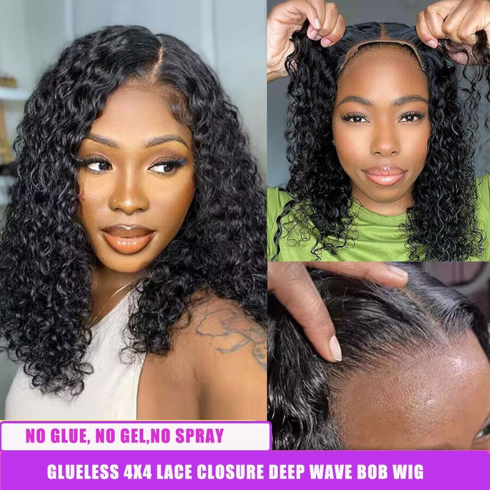 22Inch 4X4 Deep Wave Lace Closure Wigs Human Hair for Black Women Curly Human Hair Wigs Glueless Wigs Human Hair Pre Plucked Deep Wave Peruvian Virgin Wet and Wavy Human Hair Wigs 150% Density