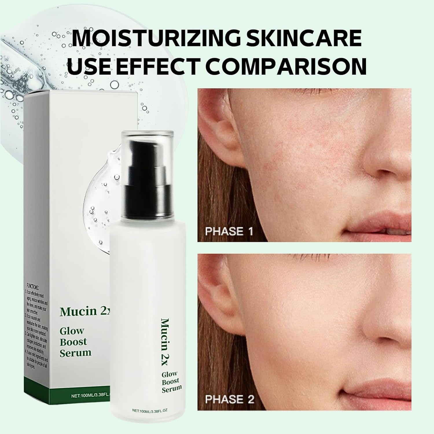 Snail Mucin Essence, Glow Boost Face Serums, Snail Facial Serum, Hydrating Serum, Niacinamide Serum with Niacinamide Snail Secretion Filtrate, for Dehydrated Damaged Skin Repair