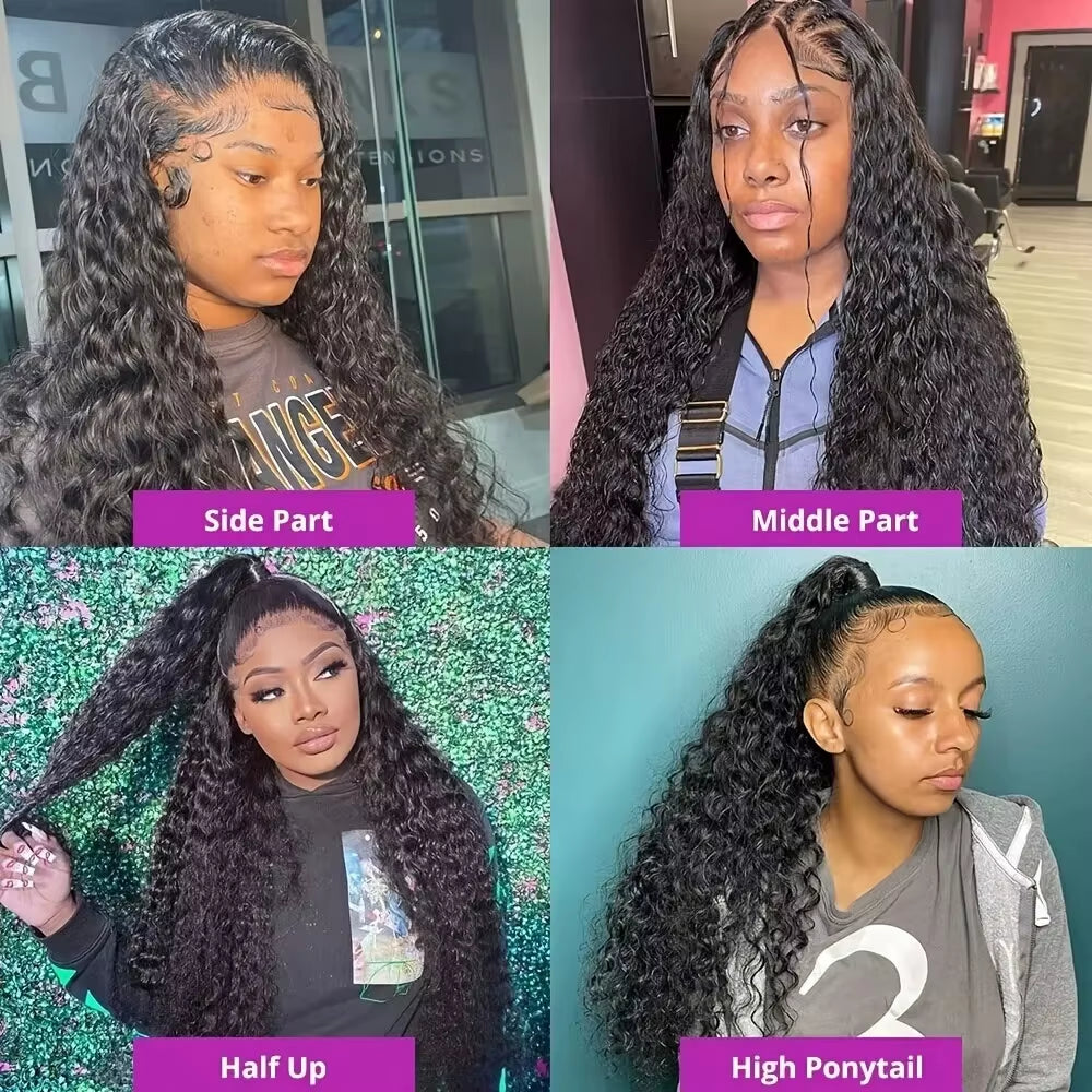 250 Density Water Wave Curly 13X6 Deep Wave HD Transparent Lace Frontal Human Hair Wigs 30 40 Inch 13X4 Lace Front Wig Brazilian