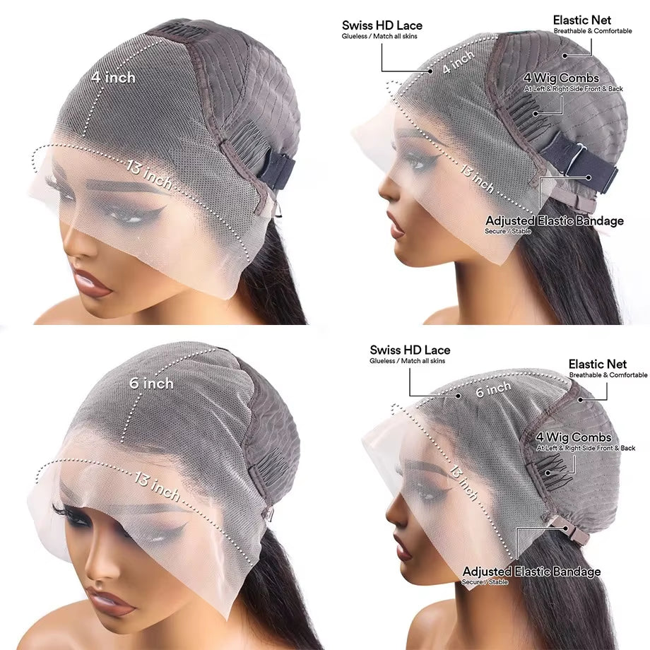 250 Density Water Wave Curly 13X6 Deep Wave HD Transparent Lace Frontal Human Hair Wigs 30 40 Inch 13X4 Lace Front Wig Brazilian