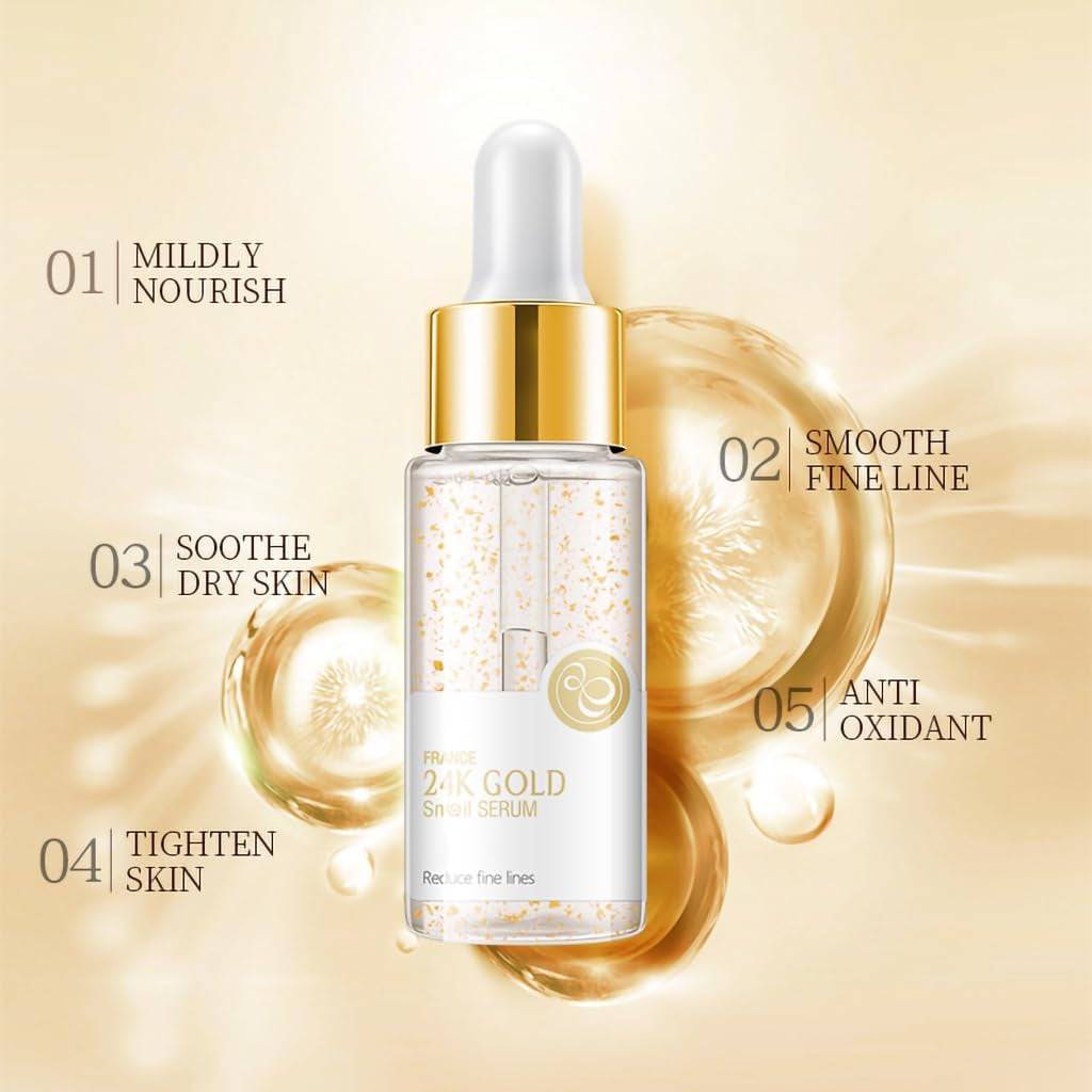 24K Mucin Snail Essence, Snail Mucin Serum Face Moisturiser with Hyaluronic Acid Serum, Niacinamide Serum, Ginseng Extract, Skincare for Hydrating, Anti-Wrinkle, Even Skin Tone