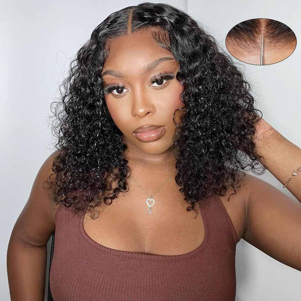 22Inch 4X4 Deep Wave Lace Closure Wigs Human Hair for Black Women Curly Human Hair Wigs Glueless Wigs Human Hair Pre Plucked Deep Wave Peruvian Virgin Wet and Wavy Human Hair Wigs 150% Density