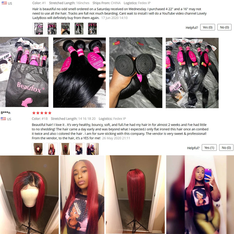 Beaufox Peruvian Hair Bundles Straight Human Hair Weave Bundles Remy Hair Extension Natural Black 1/3/4 Pcs 8-30 Inches