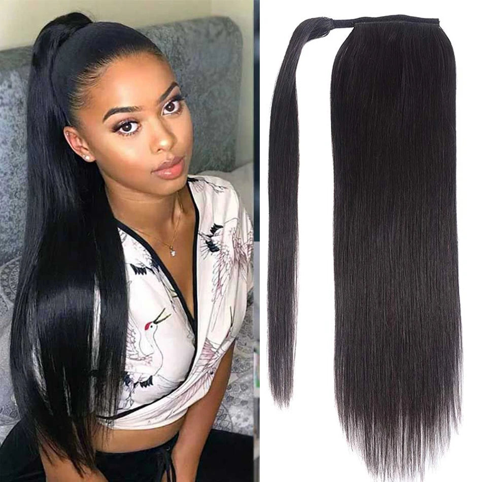 100g Ponytail Clip In Hair Extensions Ponytail Humans Hair Straight Wrap Around Drawstring Brazilian HairPiece For Black Women