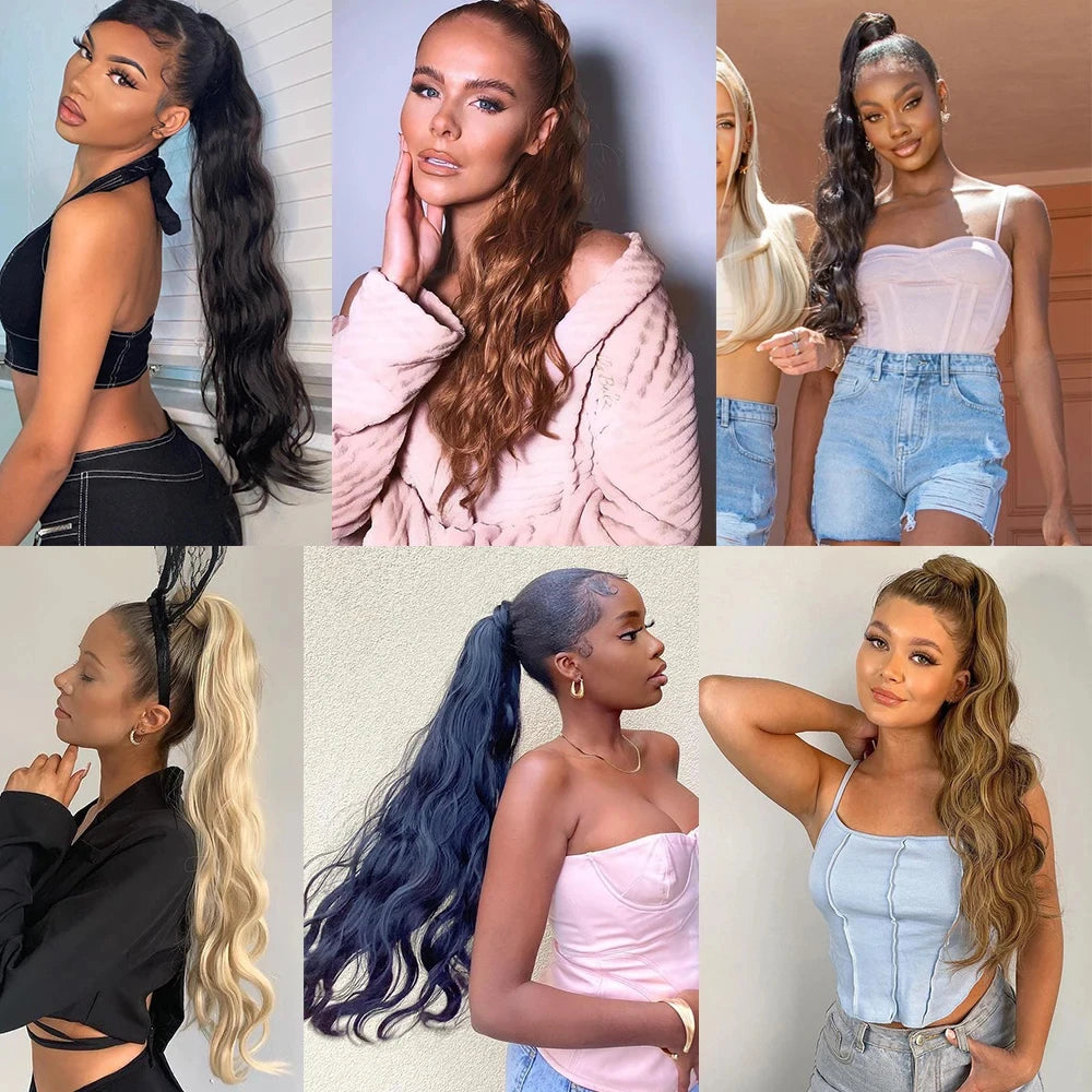 Ponytail Body Wave Human Hair Wrap Around Ponytail Remy Hair Extensions 100% Brazilian Hair Extensions Natural Color For Women