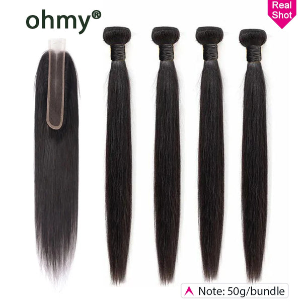 Ohmy 50g 4/5/6 Human Hair Bundles With Closure Kim K 2x6 Vietnam Straight Transparent Middle Part Lace Closure and Bundle Full