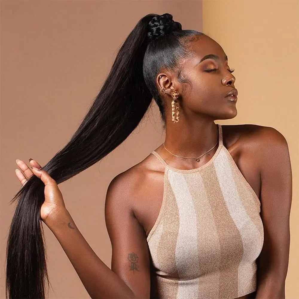 100g Ponytail Clip In Hair Extensions Ponytail Humans Hair Straight Wrap Around Drawstring Brazilian HairPiece For Black Women
