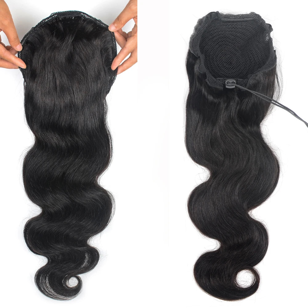 150g Body Wave Drawstring Human Hair Ponytail Real Human Hair Wavy Pony Tail With Clips Extension 16-26 Inches