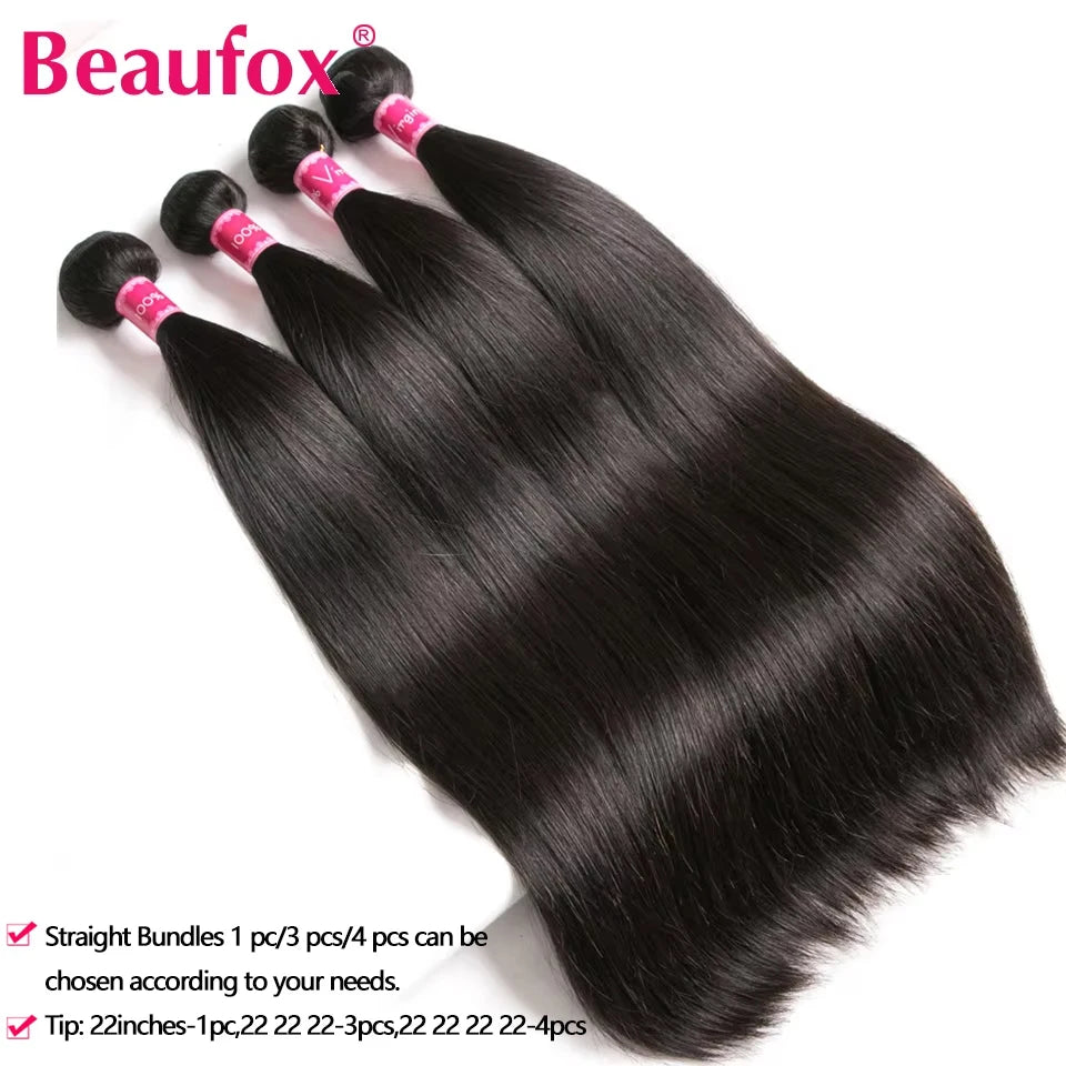 Beaufox Peruvian Hair Bundles Straight Human Hair Weave Bundles Remy Hair Extension Natural Black 1/3/4 Pcs 8-30 Inches