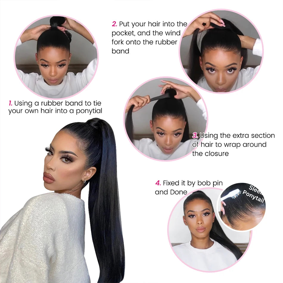 100g Ponytail Clip In Hair Extensions Ponytail Humans Hair Straight Wrap Around Drawstring Brazilian HairPiece For Black Women