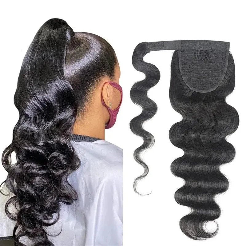 Ponytail Body Wave Human Hair Wrap Around Ponytail Remy Hair Extensions 100% Brazilian Hair Extensions Natural Color For Women
