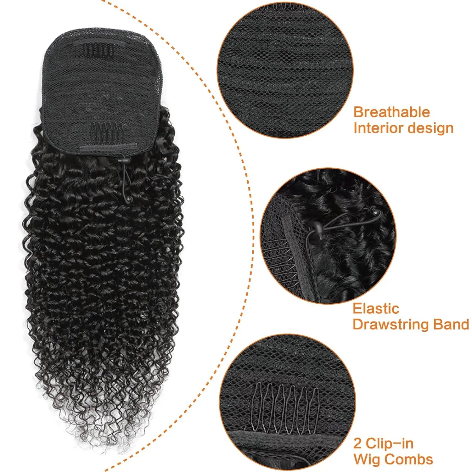 100% Human Hair Drawstring Ponytail Extension Water Wave Straight Kinky Curly Corn Wave Ponytail Clip in Ponytails Extensions