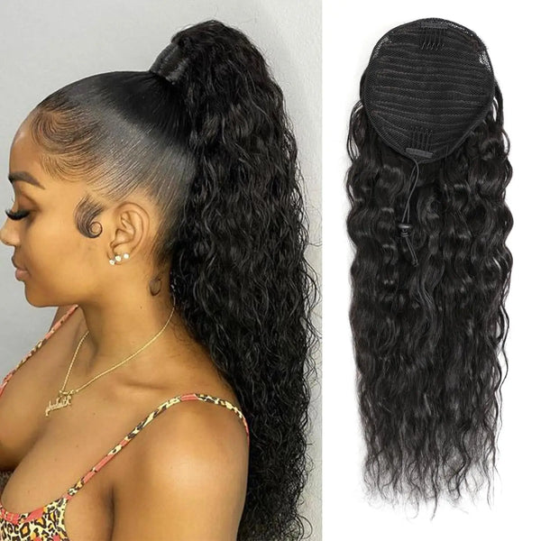 100% Human Hair Drawstring Ponytail Extension Water Wave Straight Kinky Curly Corn Wave Ponytail Clip in Ponytails Extensions