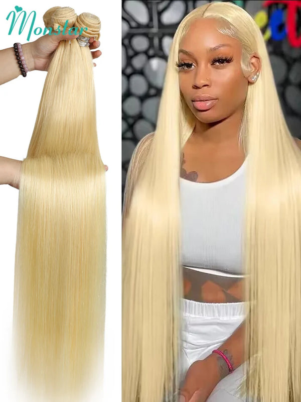 Monstar 1 3 4 613 Blonde Straight Hair Bundles Brazilian Remy Human Hair Extension Honey Blonde Bundles 30 32 34 36 38 40 Inches