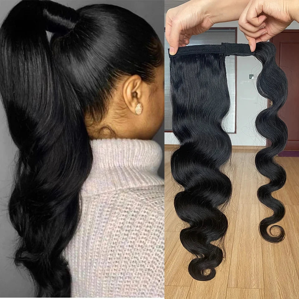 Ponytail Body Wave Human Hair Wrap Around Ponytail Remy Hair Extensions 100% Brazilian Hair Extensions Natural Color For Women