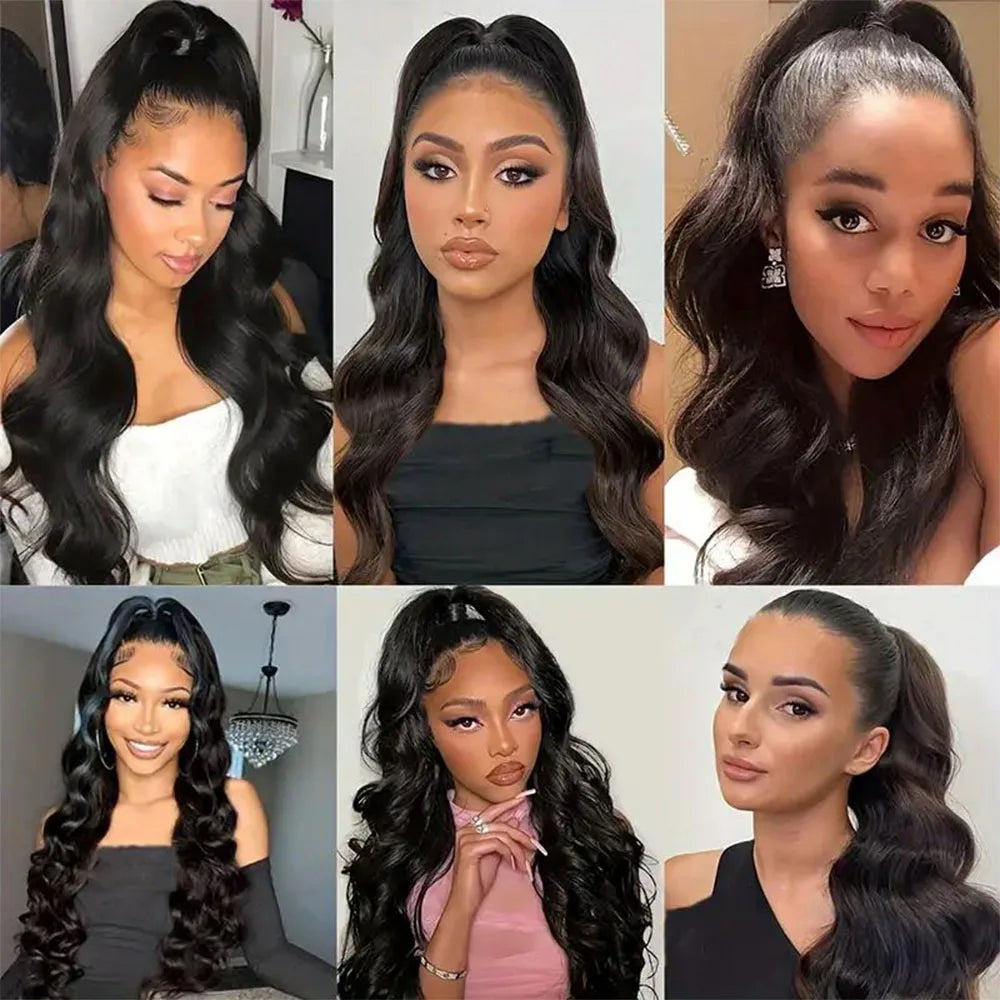 Body Wave Drawstring Ponytail Human Hair Extensions 100% Real Human Hair Brazilian Remy Clip In For Women Ponytail Natural Color