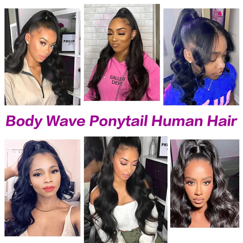 Body Wave Drawstring Ponytail Human Hair Extensions 100% Real Human Hair Brazilian Remy Clip In For Women Ponytail Natural Color