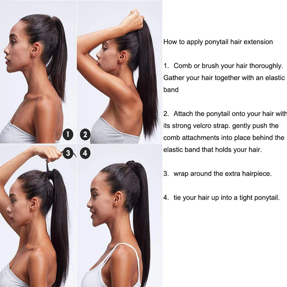 100g Ponytail Clip In Hair Extensions Ponytail Humans Hair Straight Wrap Around Drawstring Brazilian HairPiece For Black Women