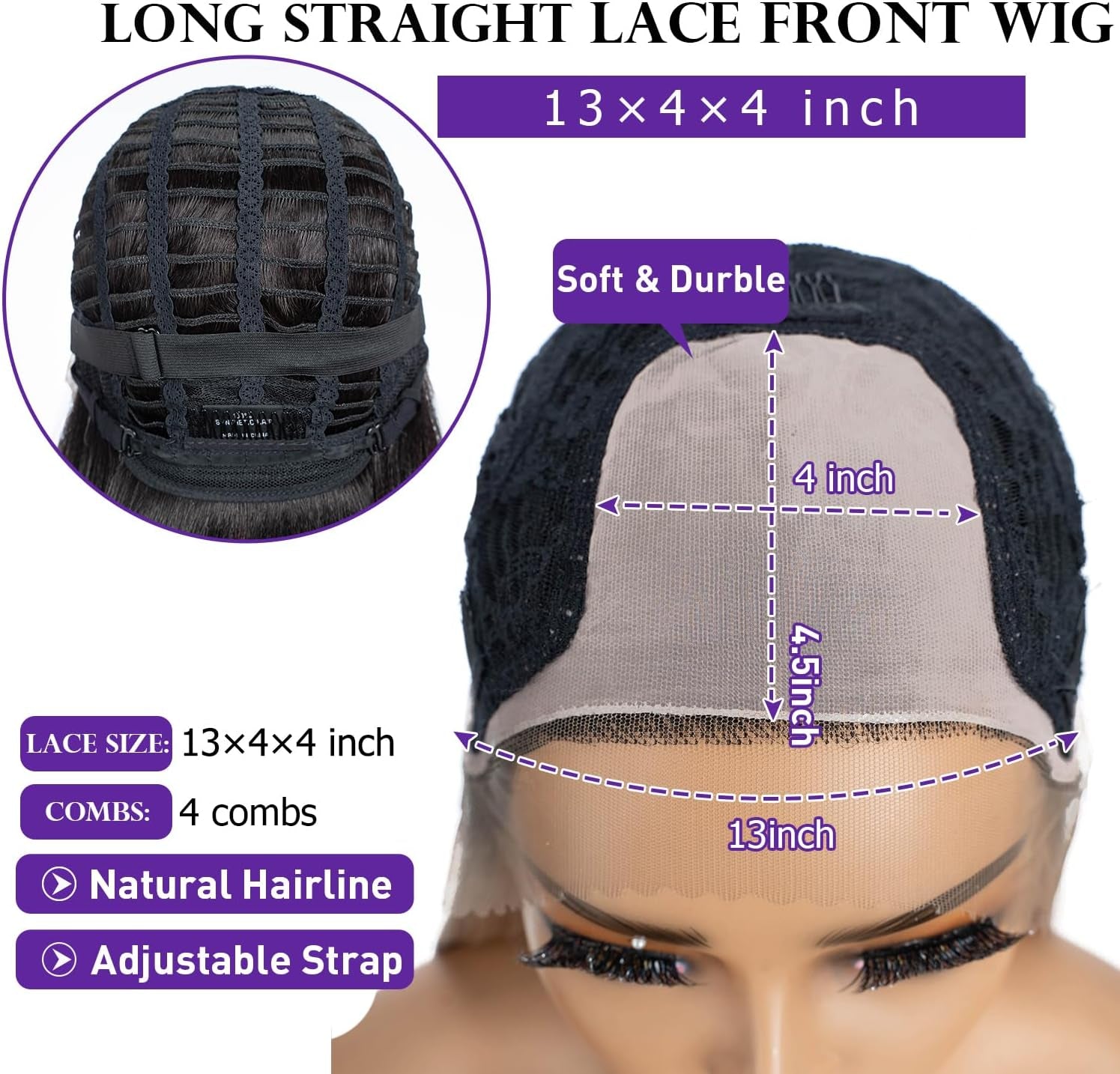 13X4X4 Lace Frontal Wig Long Straight Free Parting Silk Base Lace Wigs 26 Inches Straight Wig Synthetic Lace Front Wigs for Women Daily Party Wear